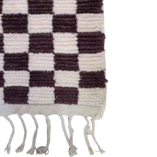 Moroccan Berber Handwoven Checker Wool Area Rug with Tassels - Dark Brown and White