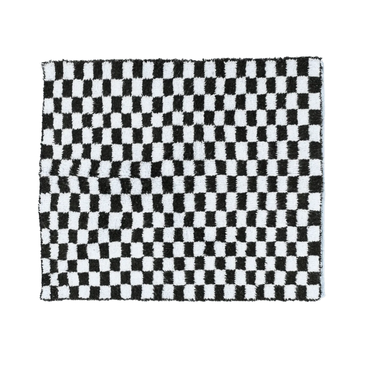 Moroccan Berber Handwoven Checker Wool Area Rug with Tassels - Black and White