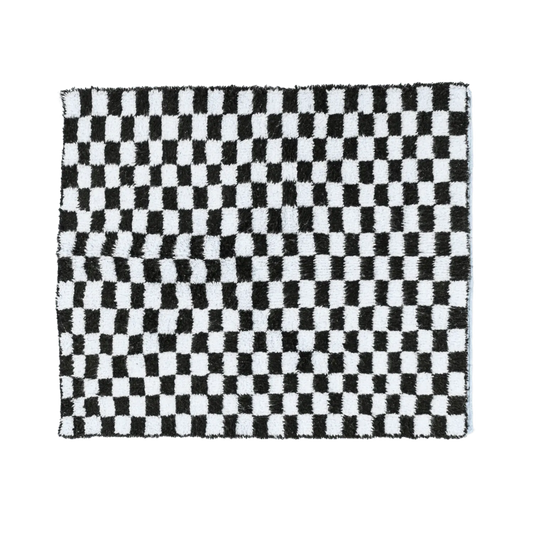 Moroccan Berber Handwoven Checker Wool Area Rug with Tassels - Black and White