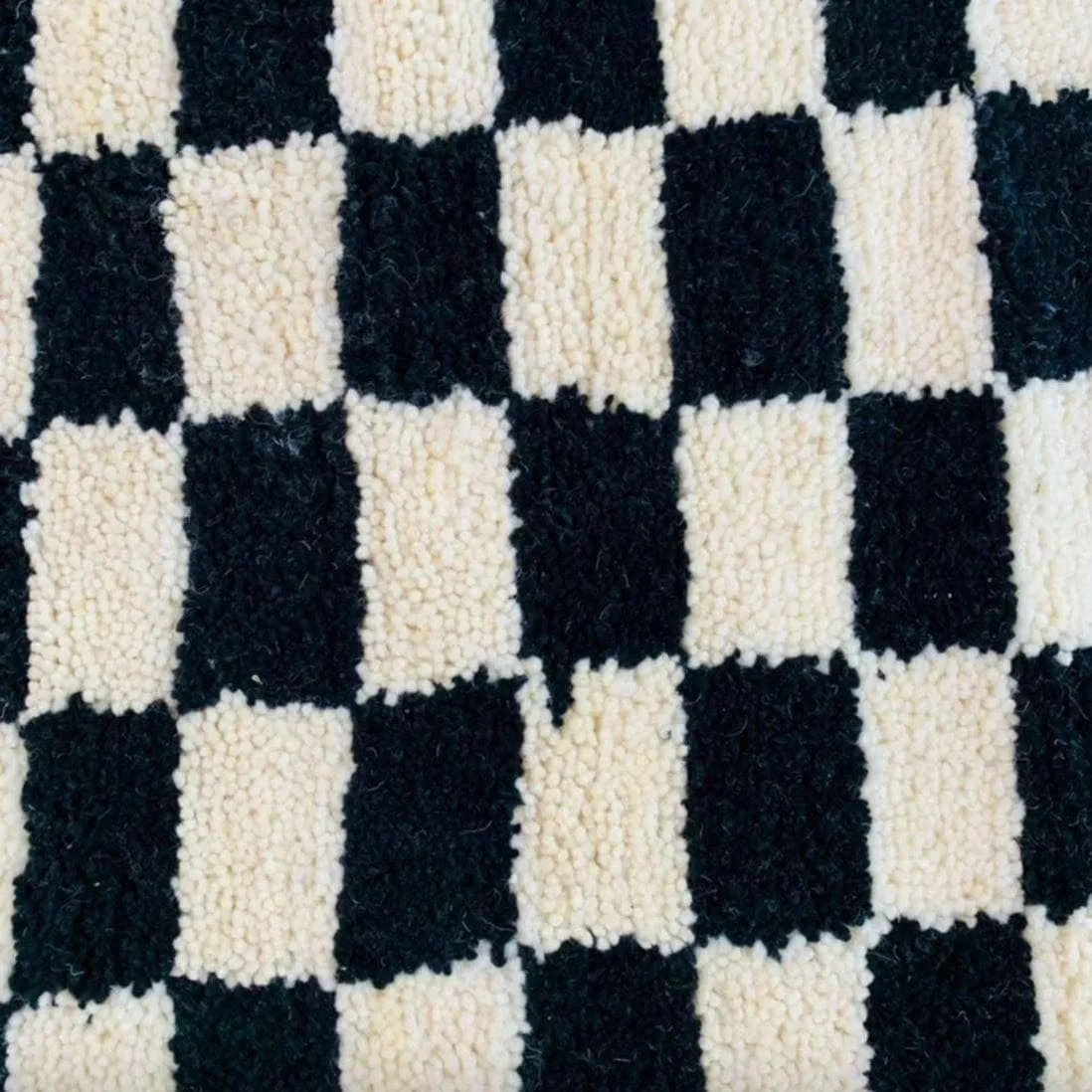 Moroccan Berber Handwoven Checker Wool Area Rug with Tassels - Black and White