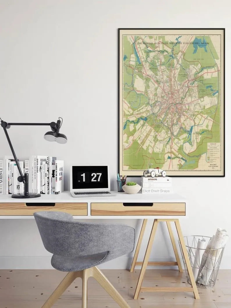 Moscow City Map 1935| Framed Art Print| Moscow Map