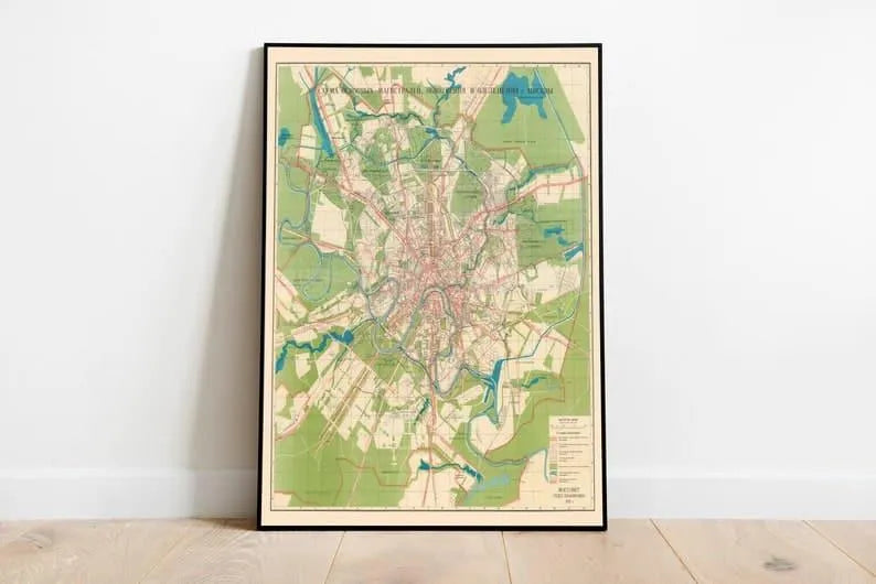 Moscow City Map 1935| Framed Art Print| Moscow Map