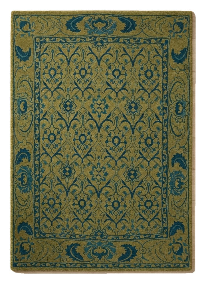 Moss Arabesque Tapestry Hand Tufted Rug — olive, moss green, teal traditional rug by Maia Homes on a white background