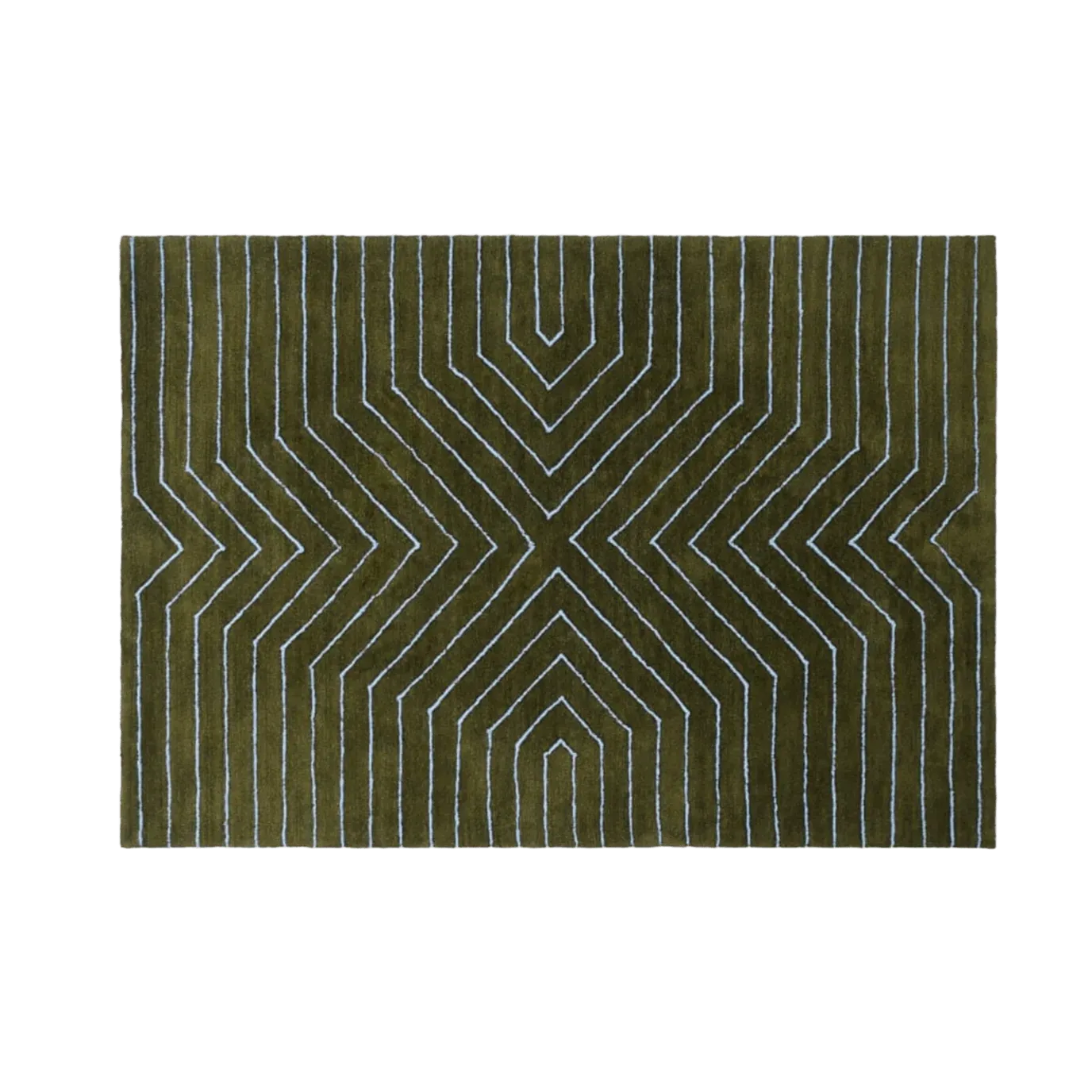 Moss Green Geometric Hand Tufted Wool Rug