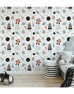 Hand Drawn Space Rockets Stars Removable Kids Wallpaper