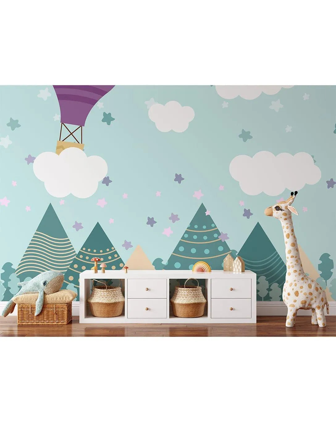 Mountain Peaks Air Balloon Kids Room Wall Mural