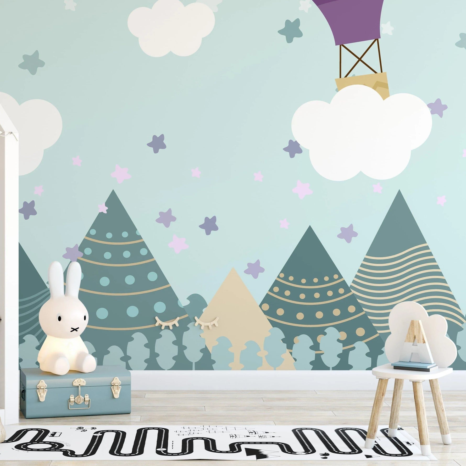 Mountain Peaks Air Balloon Kids Room Wall Mural