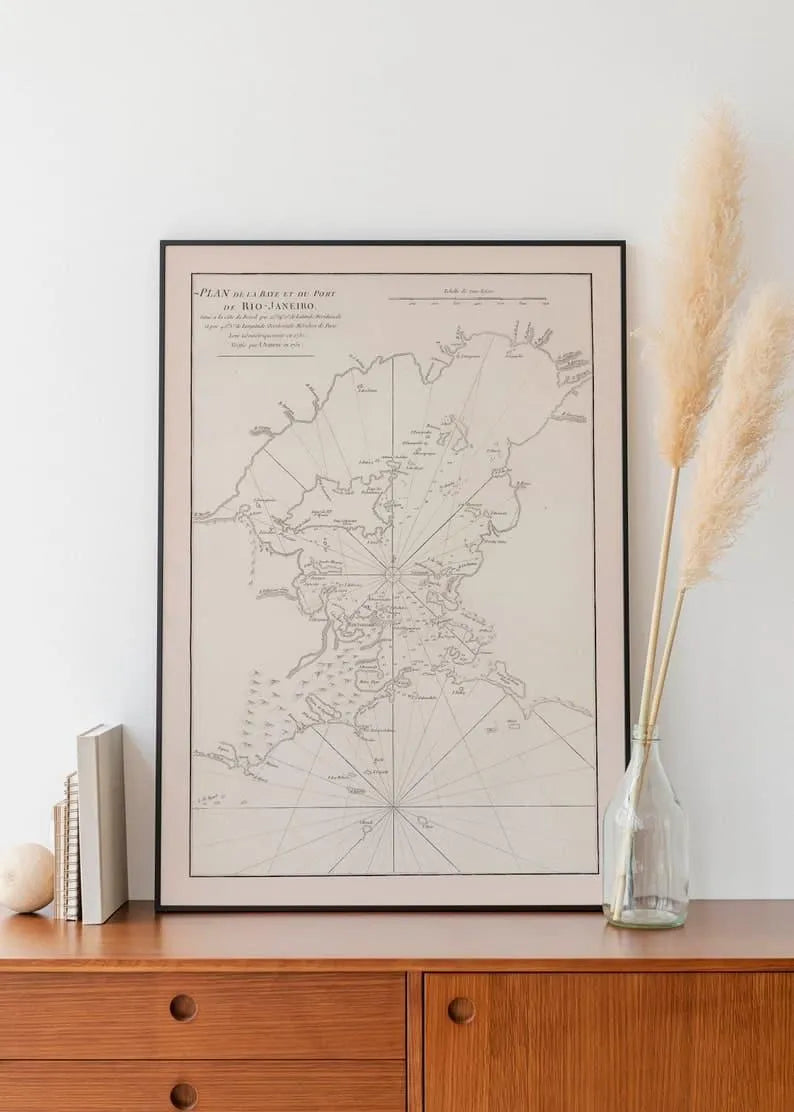 Nautical Chart of Bay and Port of Rio de Janeiro 1751| Old Map Wall Decor