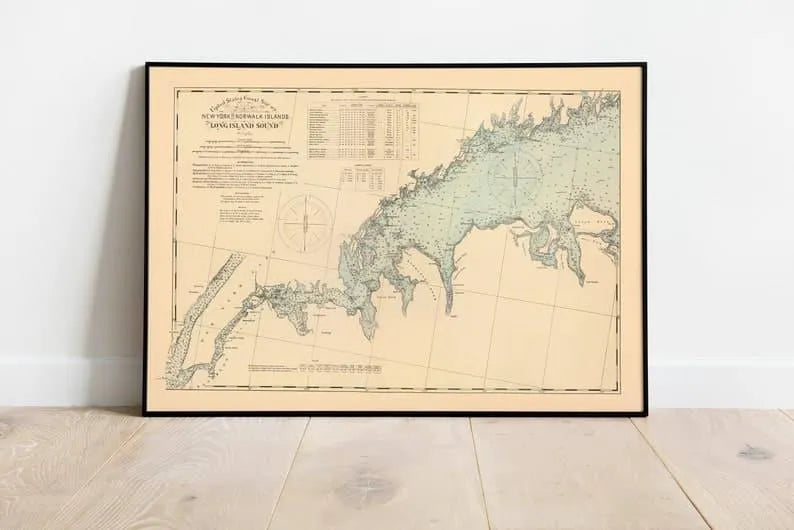 Nautical Chart of New York to Norwalk Islands 1893| Map Wall Decor