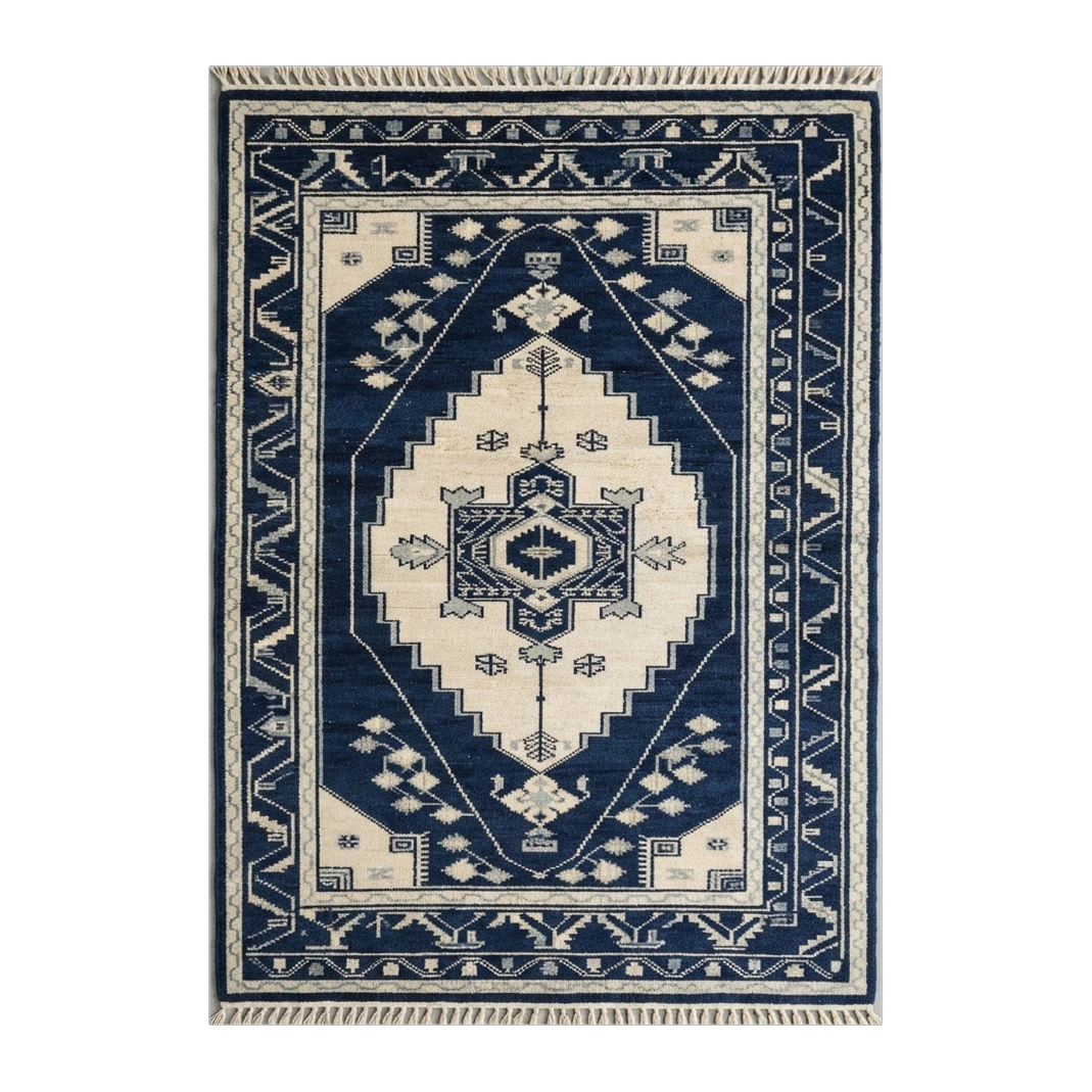 Navy Caucasian Crest Hand Knotted Rug - alternate view