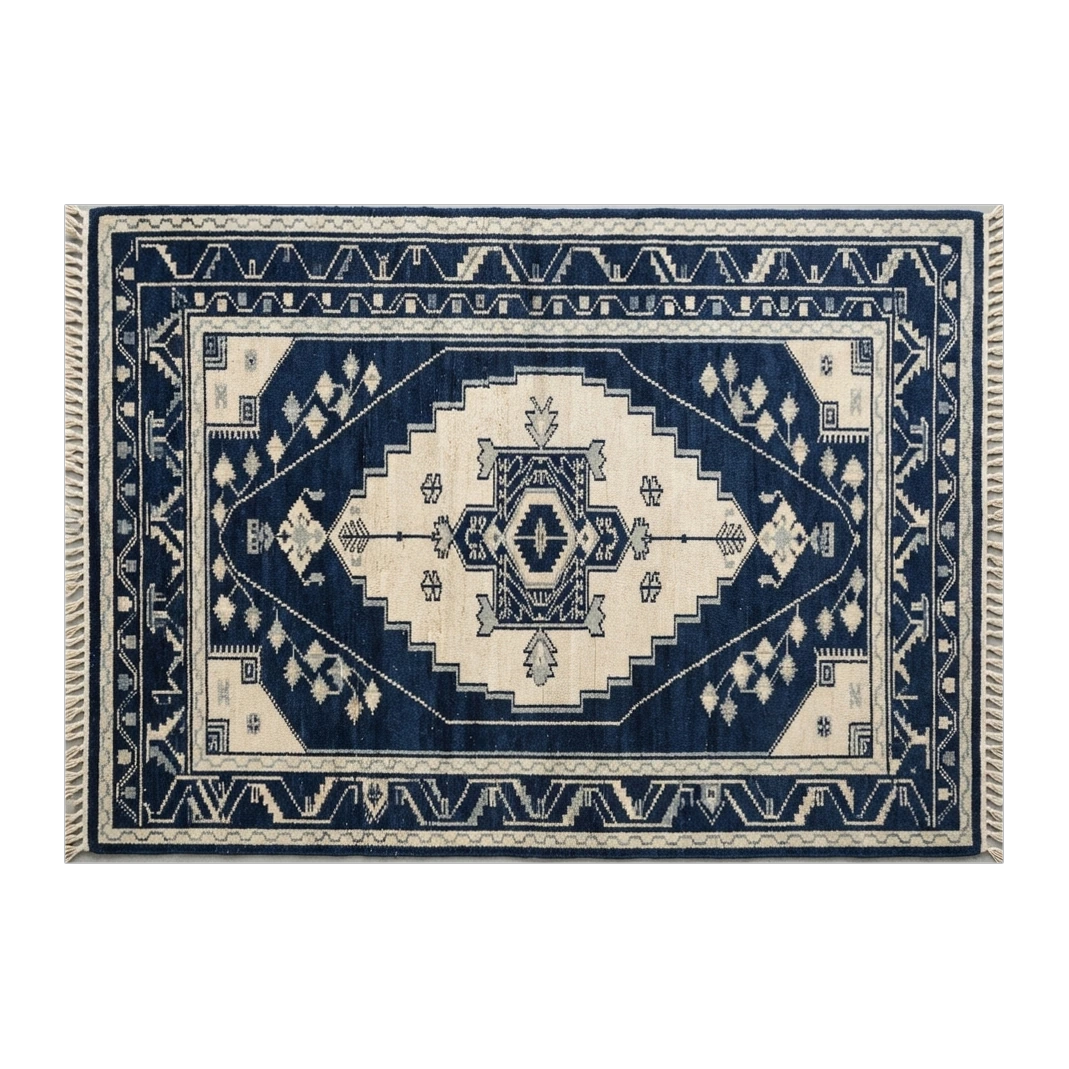 Navy Caucasian Crest Hand Knotted Rug