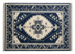 Navy Caucasian Crest Hand Knotted Rug — navy, cream, blue tribal rug by Maia Homes on a white background