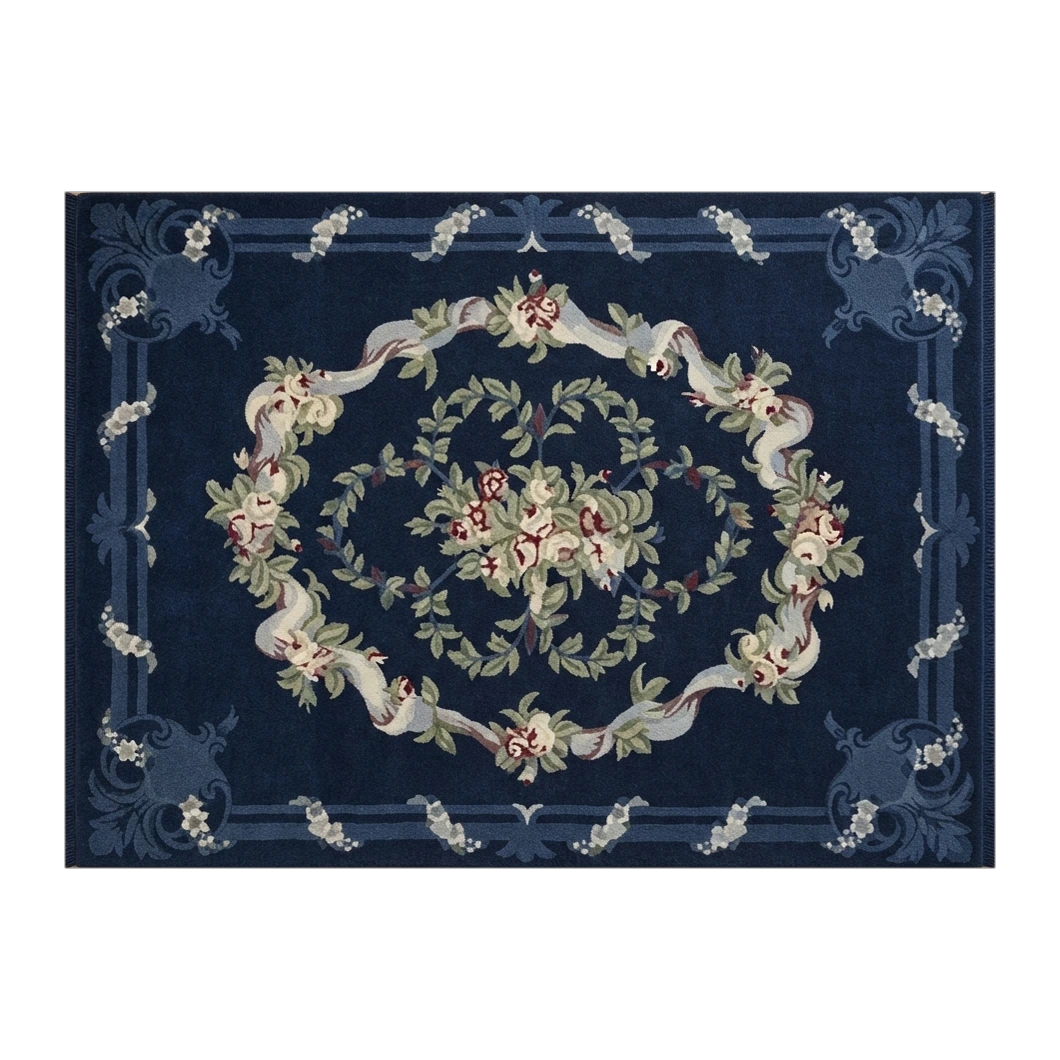 Navy Rose Garland Hand Knotted Rug - alternate view