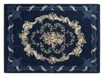 Navy Rose Garland Hand Knotted Rug shown flat on a white background