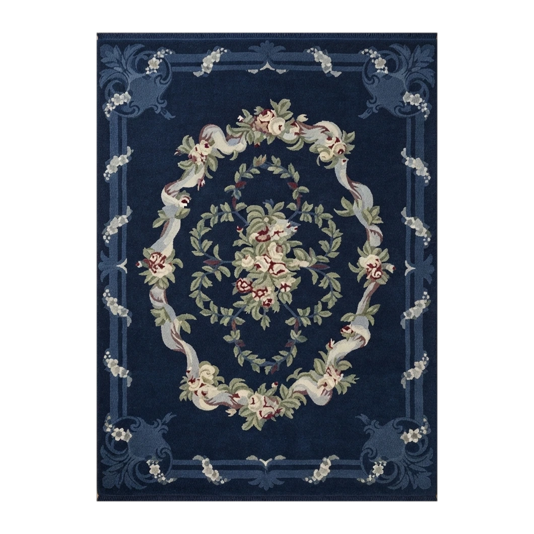 Navy Rose Garland Hand Knotted Rug