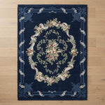Navy Rose Garland Hand Knotted Rug — navy, cream, pink floral rug by Maia Homes