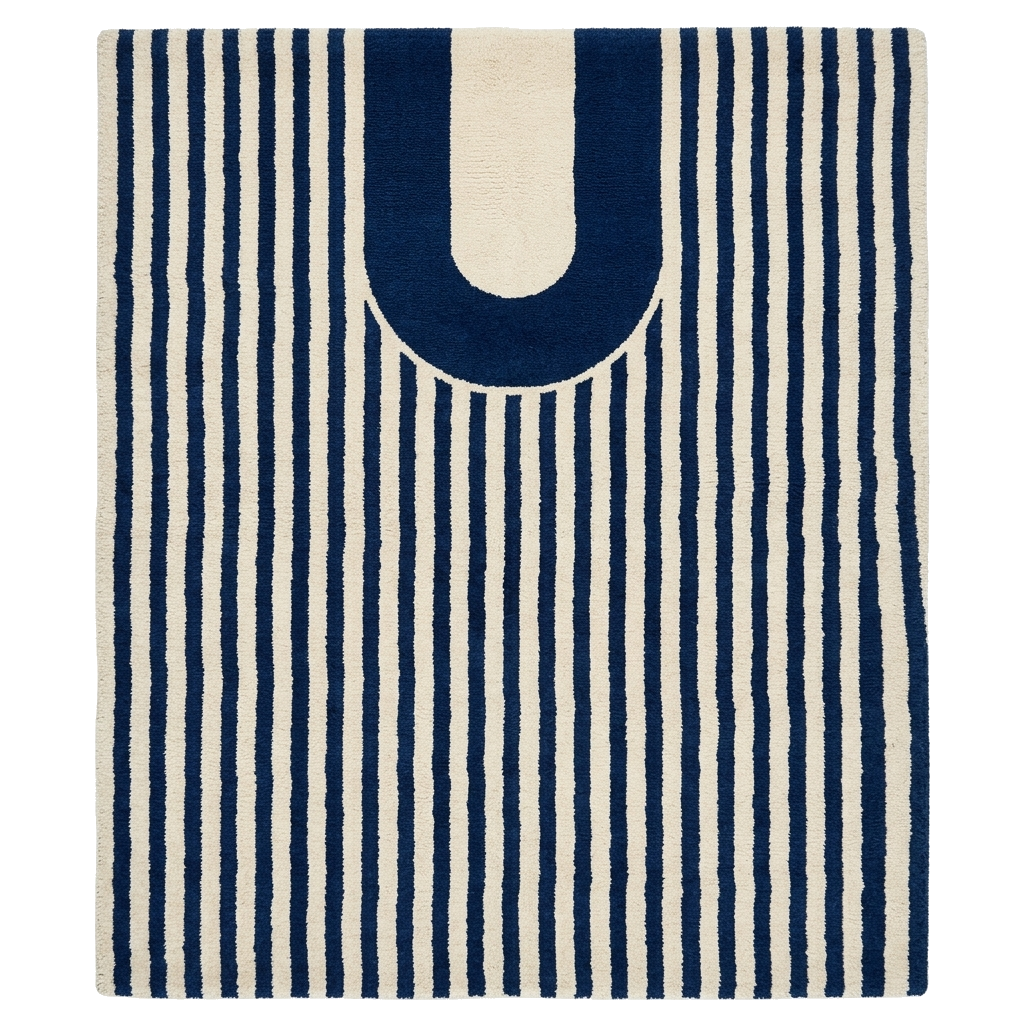 Navy Stripe Form Hand Knotted Rug
