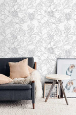 Neutral Minimalist Floral Peony Wallpaper