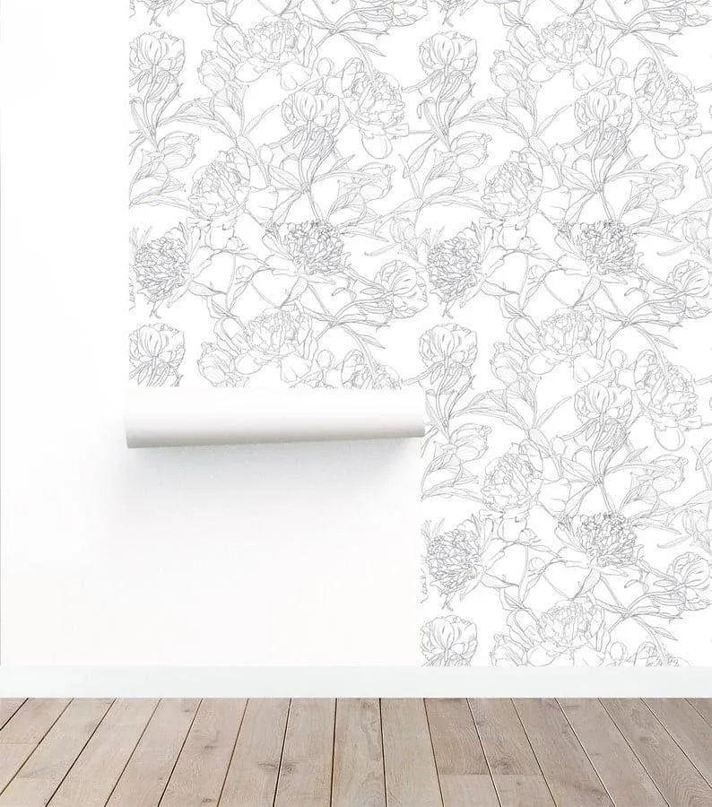 Neutral Minimalist Floral Peony Wallpaper