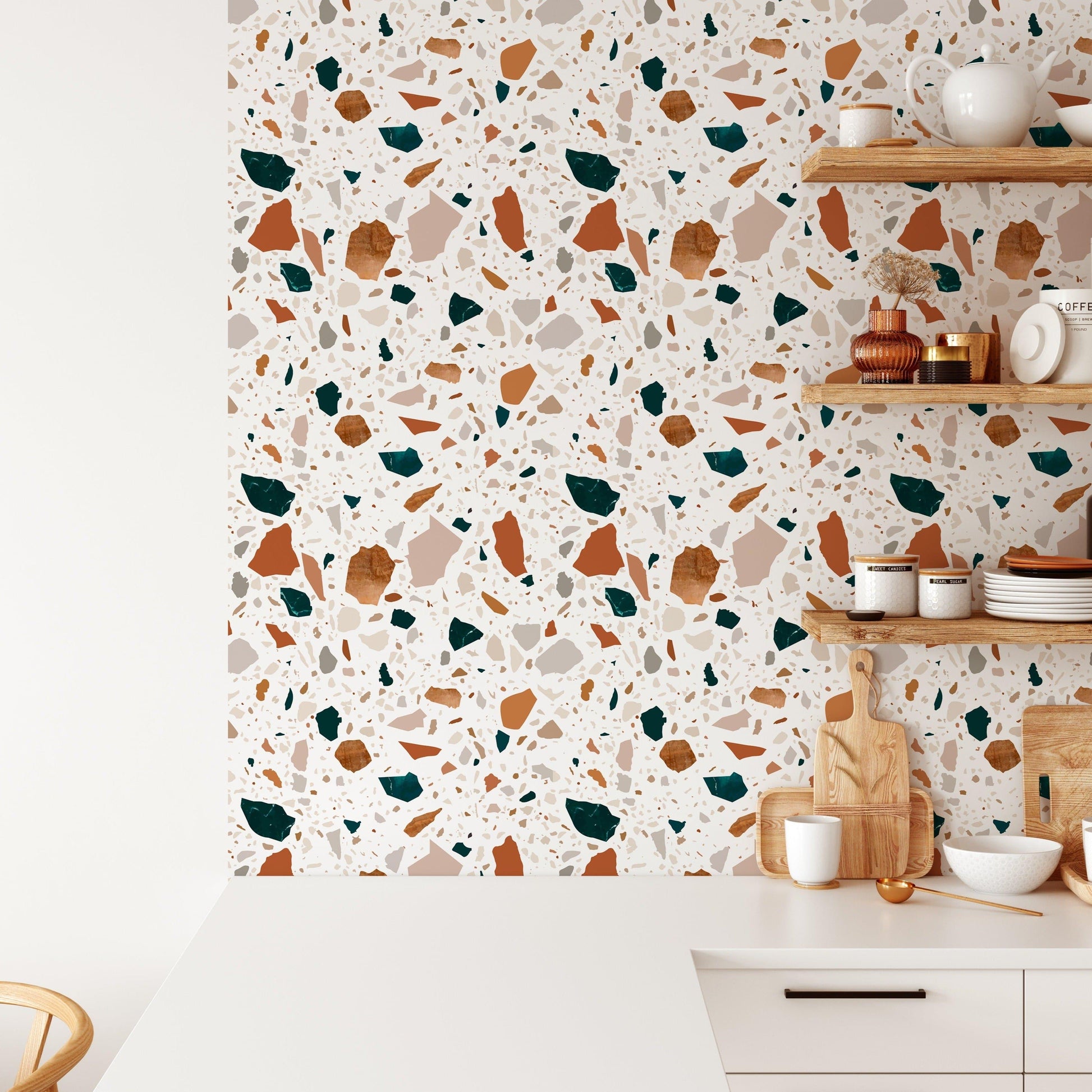 Neutral and Emerald Terrazzo Self Adhesive Wallpaper