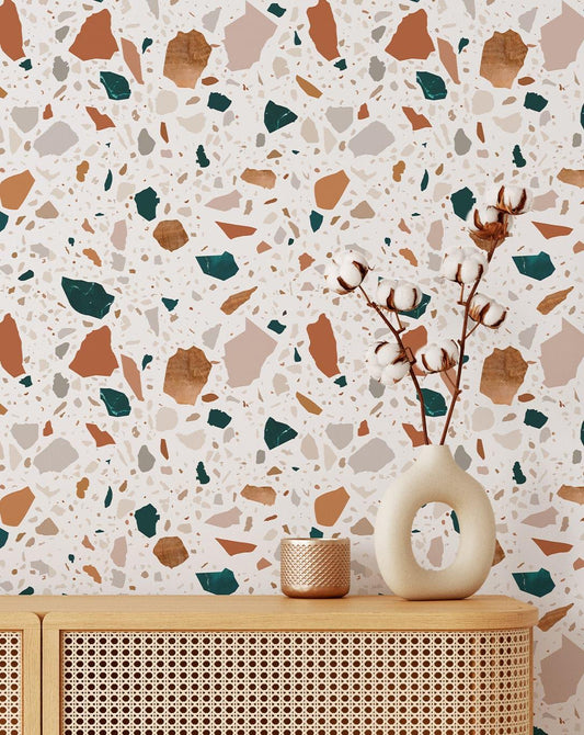 Neutral and Emerald Terrazzo Self Adhesive Wallpaper 