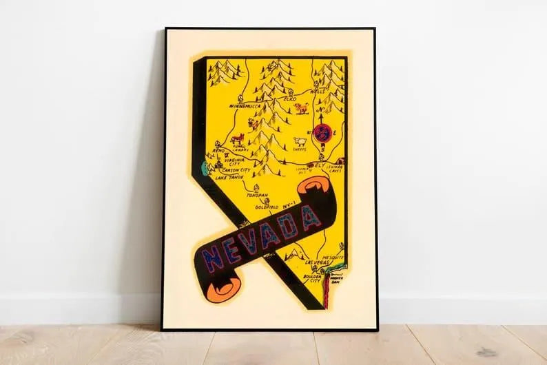 Nevada Vintage Map Poster| Nevada Canvas Wall Art