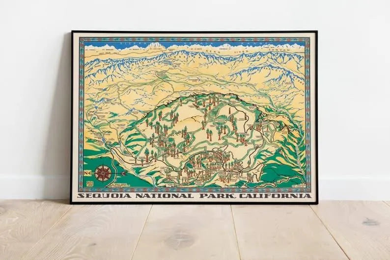 Sequoia &amp; Kings Canyon National Parks Map Print| Sequoia Map Wall Art