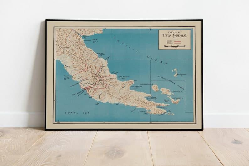 New South Wales Map Print Wall Art| 1851 Australia Map of South East New Guinea 1942 