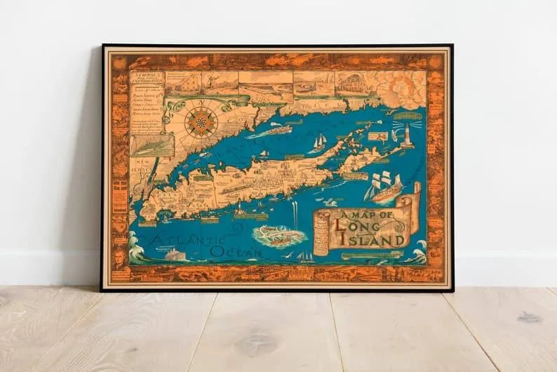 Long Island Map Wall Print| Framed Map Wall Decor