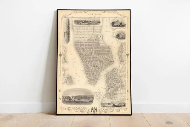 New York City Map Wall Print| Framed Map Wall Decor