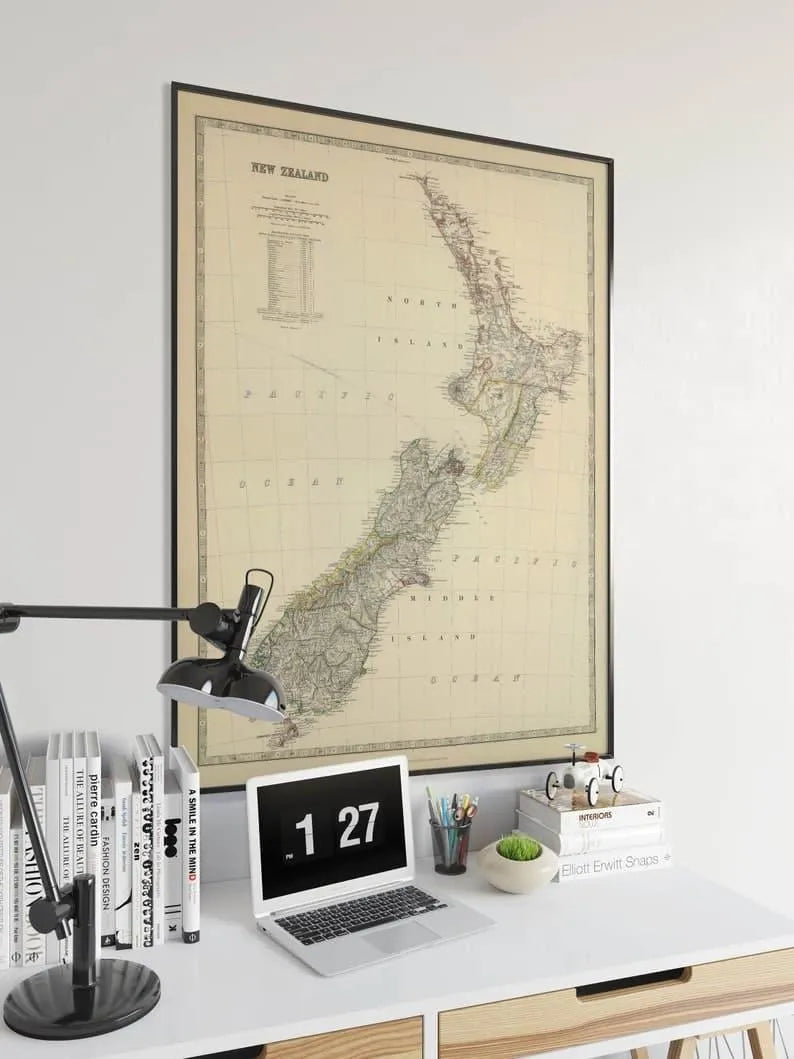 New Zealand Map Print| Fine Art Prints| 1879 New Zealand Map