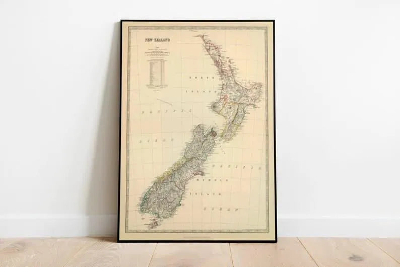 New Zealand Map Print| Fine Art Prints| 1879 New Zealand Map