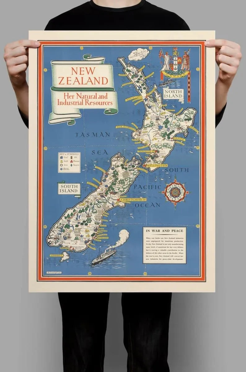 New Zealand Map Wall Print| Old Map