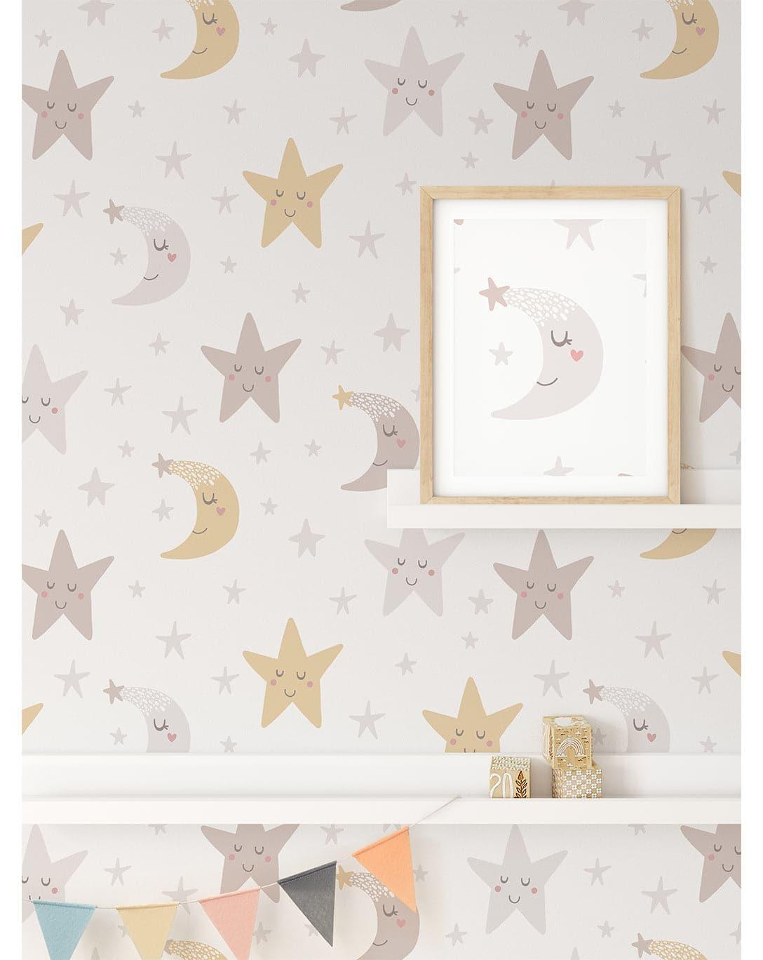 Night Sky Moon and Stars Nursery Removable Wallpaper 