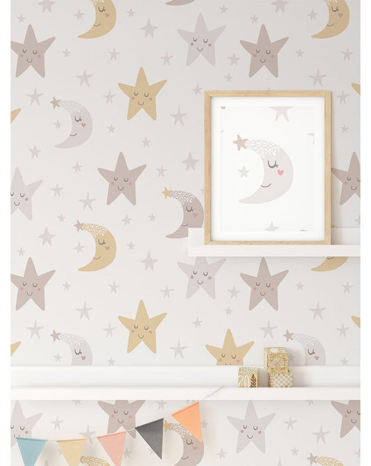 Night Sky Moon and Stars Nursery Removable Wallpaper 