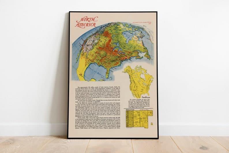 North America Map Print| Art History 