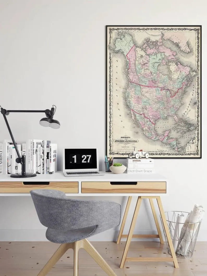 North America Map Wall Print| 1862 North America Map