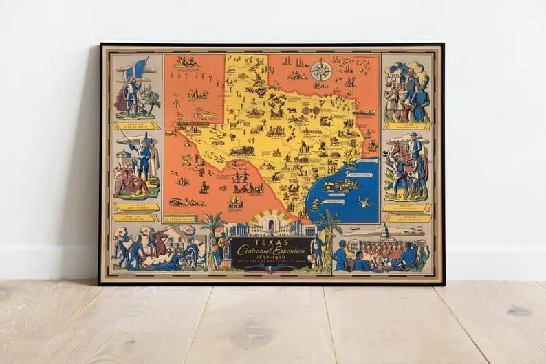 Texas Map Wall Print| Texas Old Map