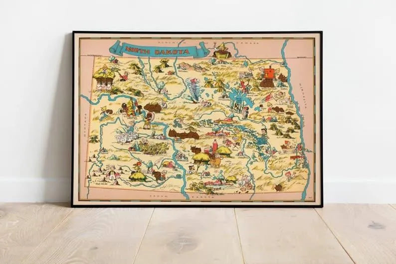 North Dakota Map Print| Art History