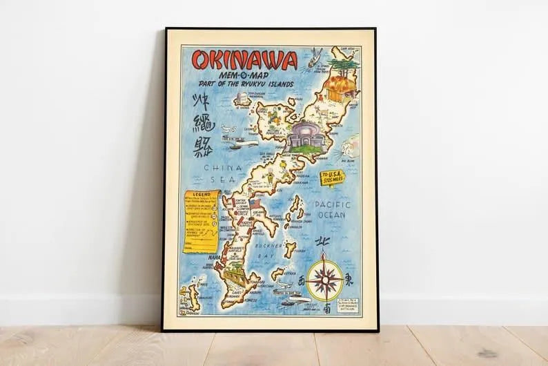 Okinawa Map Print 1945 Ryukyu Islands Map Wall Art 