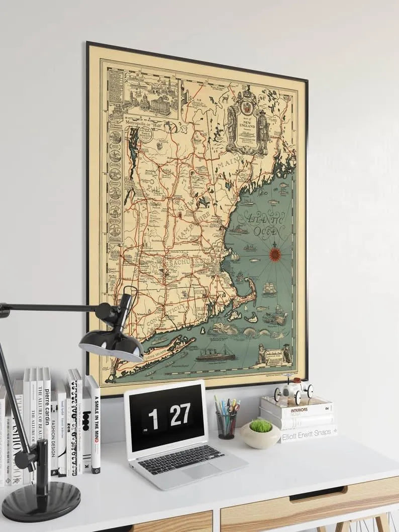 Old Map of New England| Atlantic Ocean Map