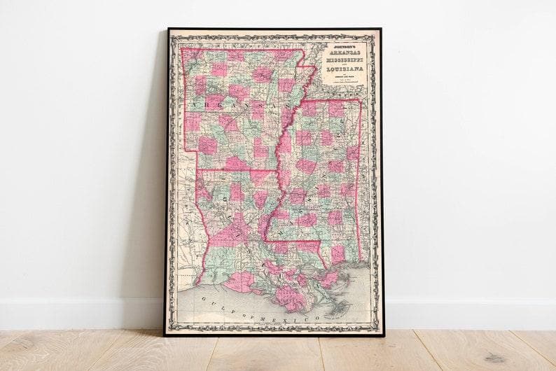 Old Map of Virginia| Antique Map of Jamestown Old Map of Virginia| Antique Map of Jamestown 1862 Map of Louisiana, Mississippi and Arkansas| Arkansas Old Map 