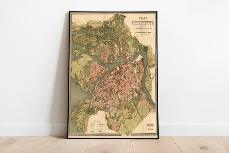 Old Shanghai City Map China Old Map St Petersburg City Map Wall Print 