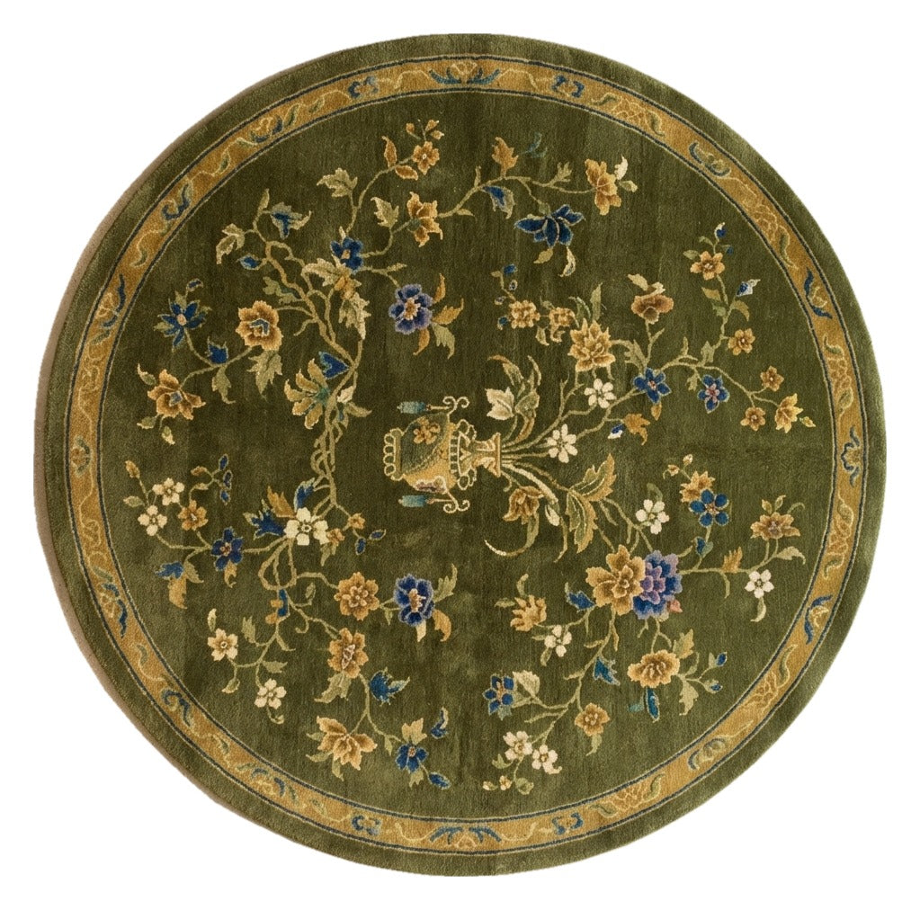 Olive Gilded Bouquet Round Hand Tufted Rug shown flat on a white background