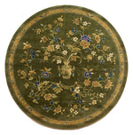 Olive Gilded Bouquet Round Hand Tufted Rug — olive, gold, blue floral rug by Maia Homes on a white background