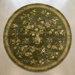 Olive Gilded Bouquet Round Hand Tufted Rug — olive, gold, blue floral rug by Maia Homes