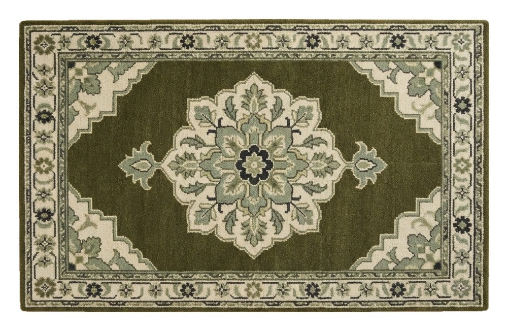 Olive Laurel Medallion Hand Tufted Rug shown flat on a white background