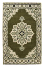 Olive Laurel Medallion Hand Tufted Rug — olive, green, cream traditional rug by Maia Homes on a white background