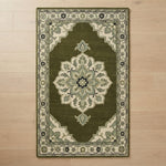 Olive Laurel Medallion Hand Tufted Rug — olive, green, cream traditional rug by Maia Homes