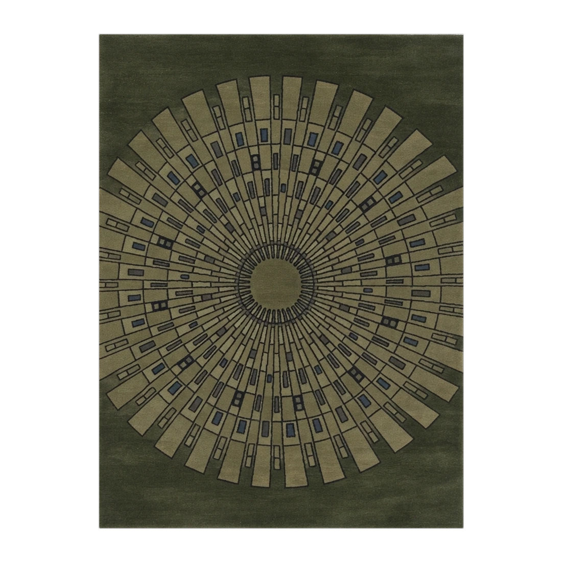 Olive Sunburst Deco Hand Tufted Wool Rug - alternate view